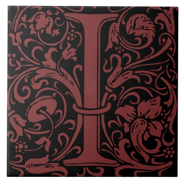 William Morris Art Nouveau Monogrammed Letter I Tile (Front)