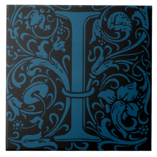 William Morris Art Nouveau Monogrammed Letter I Tile