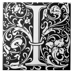 William Morris Art Nouveau Monogrammed Letter I Tile