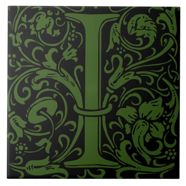 William Morris Art Nouveau Monogrammed Letter I Tile (Front)