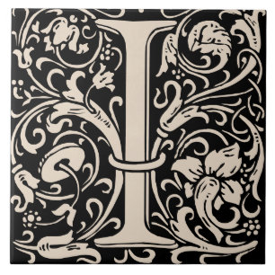 William Morris Art Nouveau Monogrammed Letter I Tile