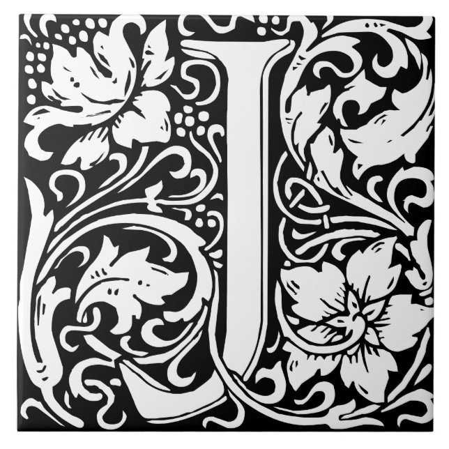 William Morris Art Nouveau Monogrammed Letter J Tile (Front)