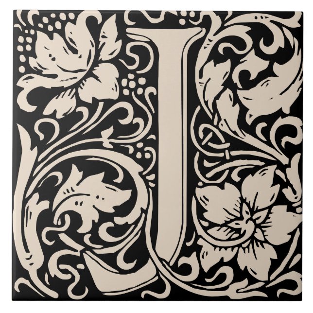 William Morris Art Nouveau Monogrammed Letter J Tile (Front)