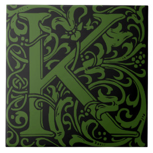 William Morris Art Nouveau Monogrammed Letter K Tile