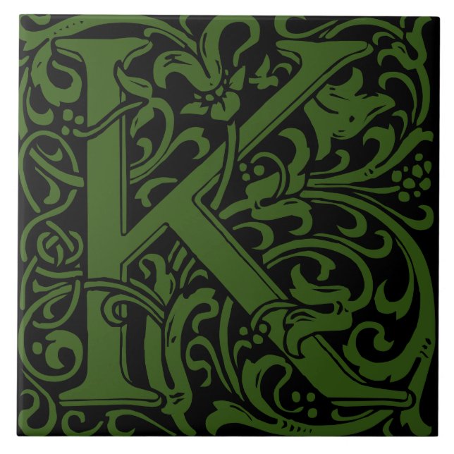 William Morris Art Nouveau Monogrammed Letter K Tile (Front)
