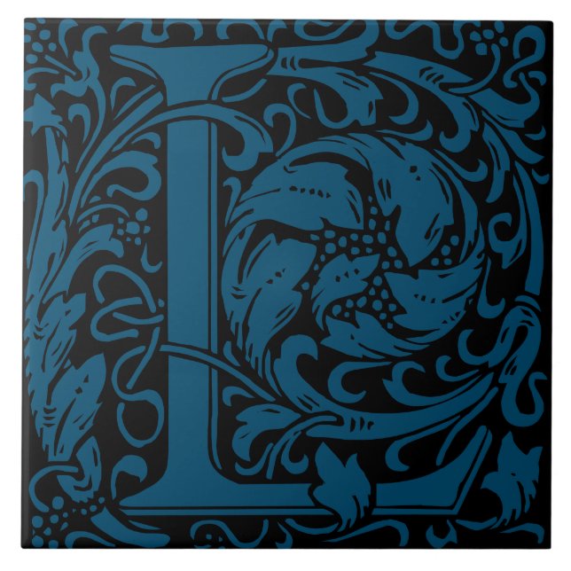 William Morris Art Nouveau Monogrammed Letter L Tile (Front)