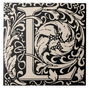 William Morris Art Nouveau Monogrammed Letter L Tile