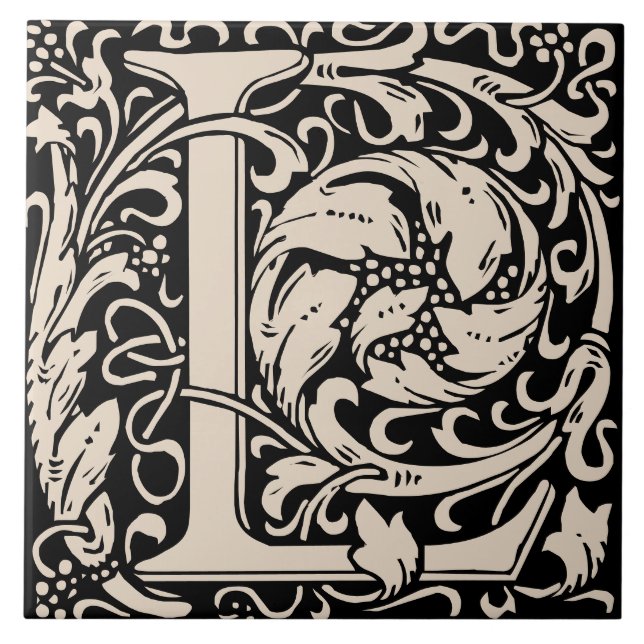 William Morris Art Nouveau Monogrammed Letter L Tile (Front)