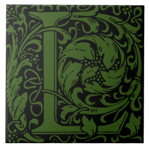 William Morris Art Nouveau Monogrammed Letter L Tile