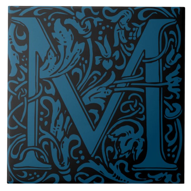 William Morris Art Nouveau Monogrammed Letter M Tile (Front)