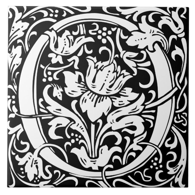 William Morris Art Nouveau Monogrammed Letter O Tile (Front)