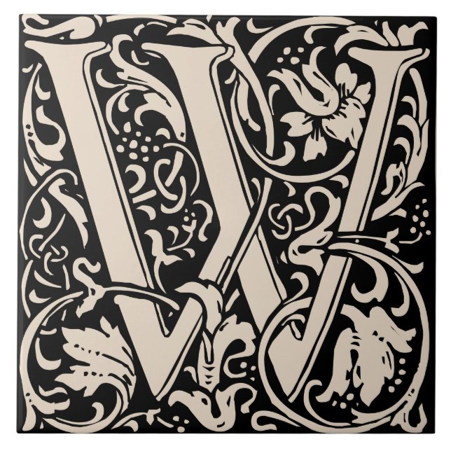 William Morris Art Nouveau Monogrammed Letter W Tile (Front)