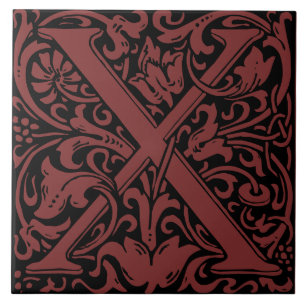 William Morris Art Nouveau Monogrammed Letter X Tile