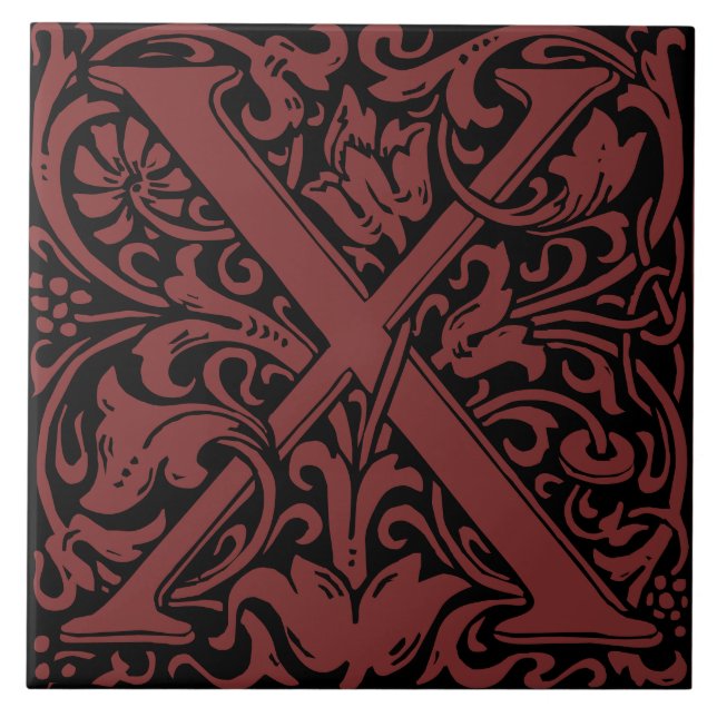 William Morris Art Nouveau Monogrammed Letter X Tile (Front)