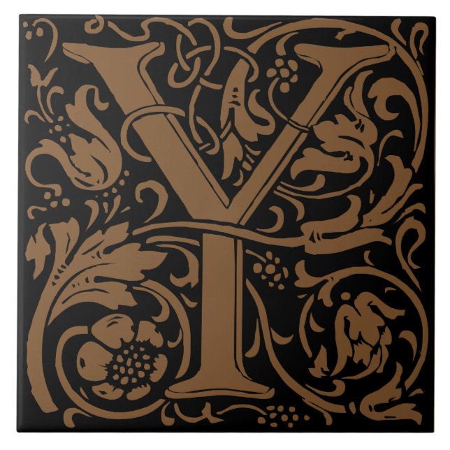 William Morris Art Nouveau Monogrammed Letter Y Tile (Front)