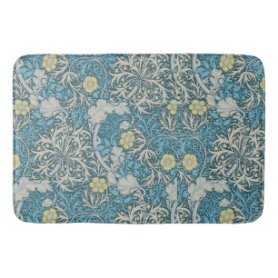 William Morris,art nouveau pattern, seaweed,blue,f Bath Mat