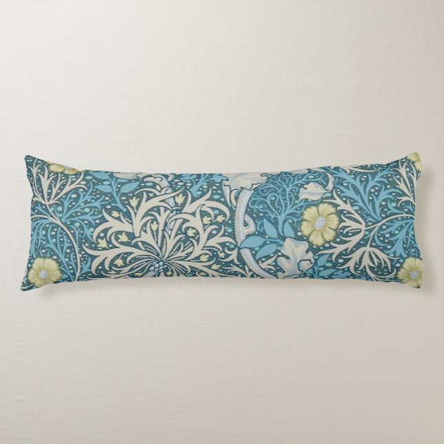 William Morris,art nouveau pattern, seaweed,blue,f Body Pillow (Front)