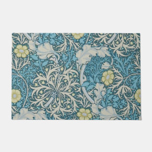 William Morris,art nouveau pattern, seaweed,blue,f Doormat