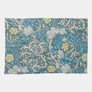 William Morris,art nouveau pattern, seaweed,blue,f Kitchen Towel