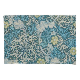 William Morris,art nouveau pattern, seaweed,blue,f Pillowcase