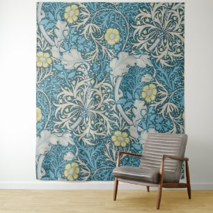 William Morris,art nouveau pattern, seaweed,blue,f Tapestry