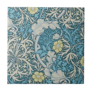 William Morris,art nouveau pattern, seaweed,blue,f Tile