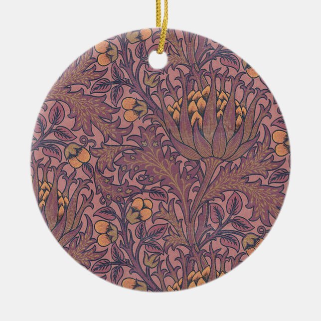 William Morris Artichoke Wine and Gold Ceramic Ornament (Front)