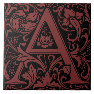 William Morris Arts and Crafts Monogram Letter A Tile