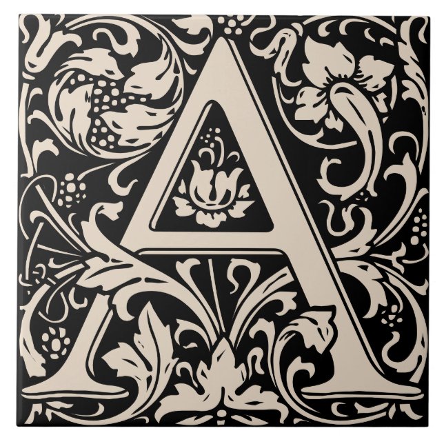 William Morris Arts and Crafts Monogram Letter A Tile (Front)