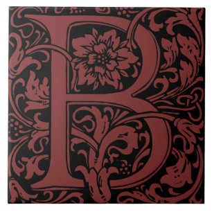 William Morris Arts and Crafts Monogram Letter B Tile