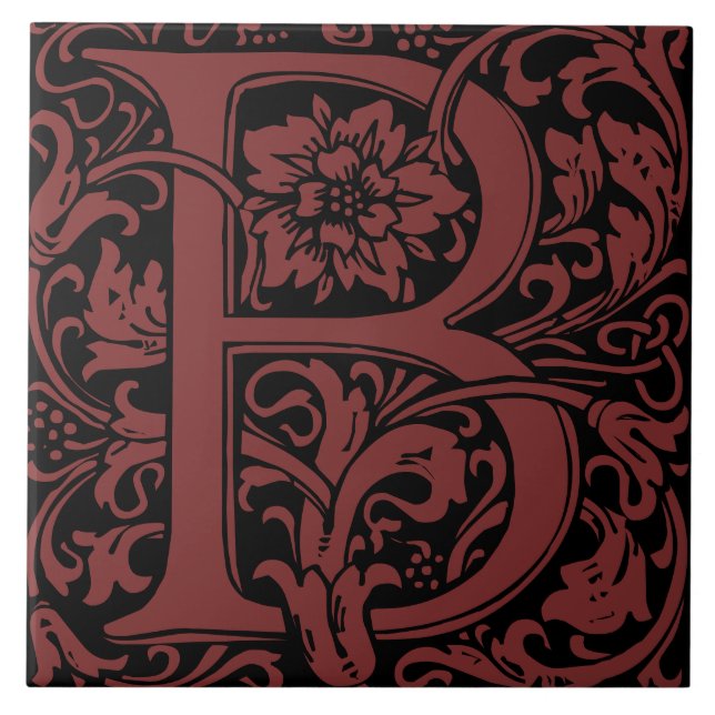 William Morris Arts and Crafts Monogram Letter B Tile (Front)