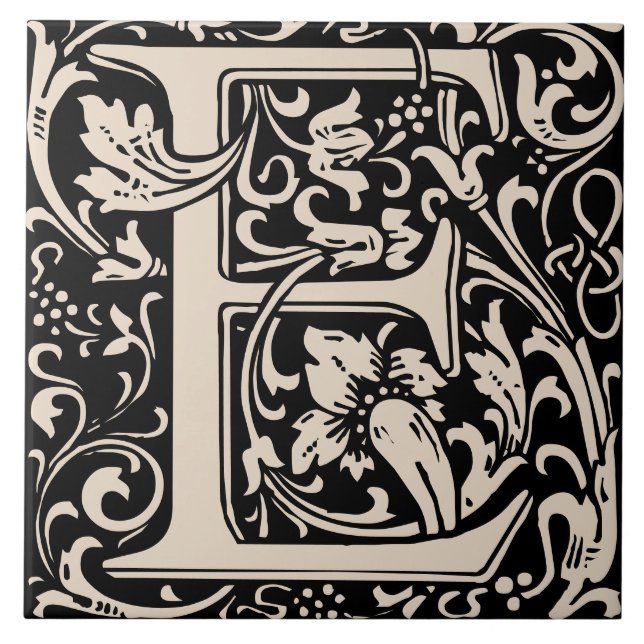 William Morris Arts and Crafts Monogram Letter E Tile (Front)