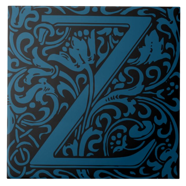 William Morris Arts and Crafts Monogram Letter Z Tile (Front)