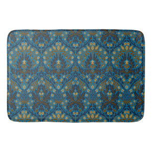 William Morris Autumn Flowers Pattern Seaside Blue Bath Mat