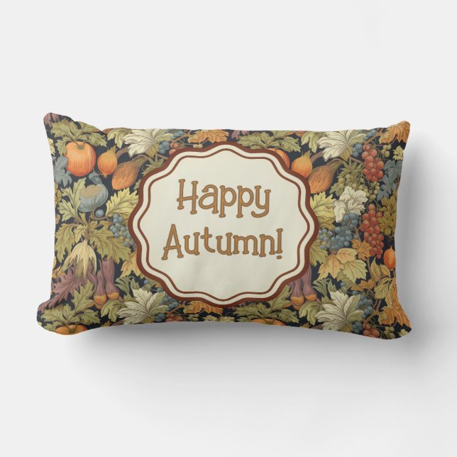 William Morris Autumn Leaves Pumpkins Personalized Lumbar Pillow (Front)