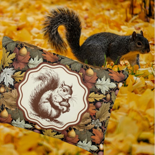 William Morris Autumn Leaves with Squirrel Retro  Accent Pillow (Cute accent pillow for fall!)