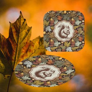 William Morris Autumn Leaves with Squirrel Retro Paper Plate
