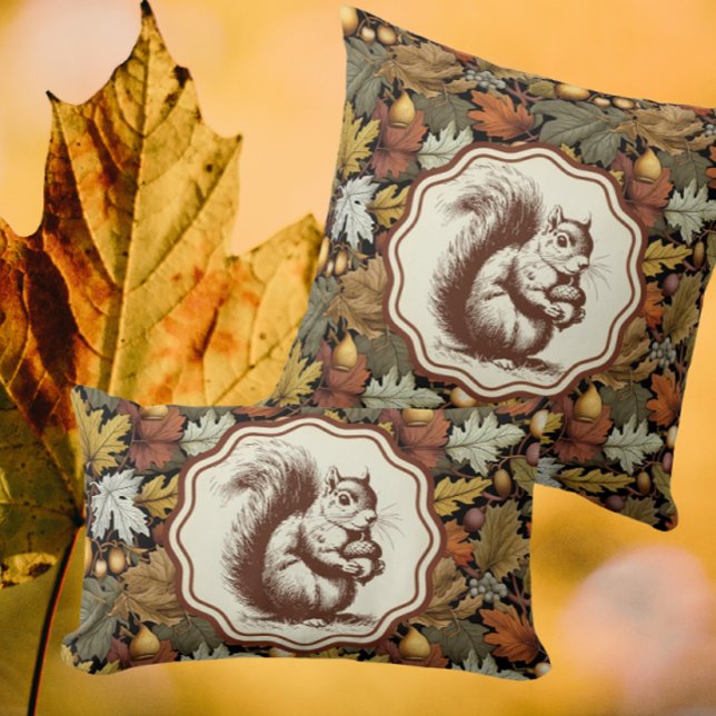 William Morris Autumn Leaves with Squirrel Retro  Throw Pillow (Pillows are a perfect autumn accent, inside or on the porch.)