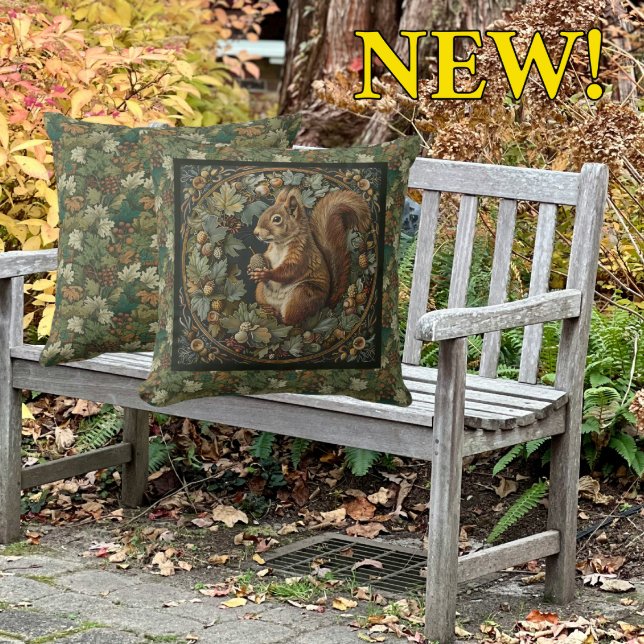 William Morris Autumn Squirrel Fall Acorn Throw Pillow (Classic William Morris illustration)