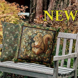 William Morris Autumn Squirrel Fall Acorn Throw Pillow