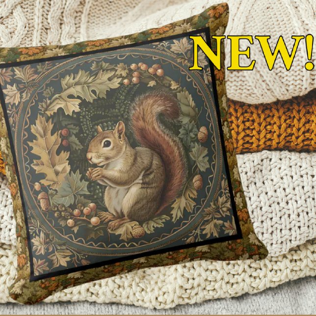 William Morris Autumn Squirrel Fall Leaves Throw Pillow (William Morris this fall!)