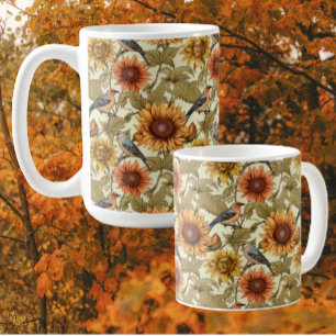 William Morris Autumn Sunflowers Birds Autumn Coffee Mug