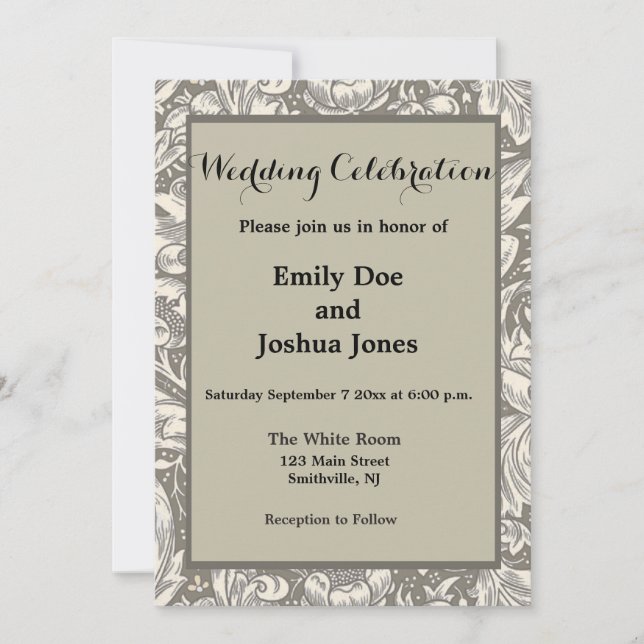 William Morris Bachelor's Button antique damask Invitation (Front)