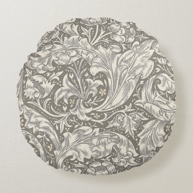 William Morris Bachelor's Button antique damask Round Pillow (Front)