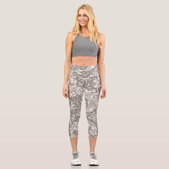 William Morris Bachelor's Button Flower Floral Bot Capri Leggings (Front)