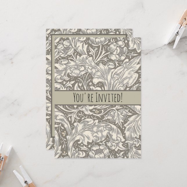 William Morris Bachelor's Button Flower Floral Bot Invitation (Front/Back In Situ)