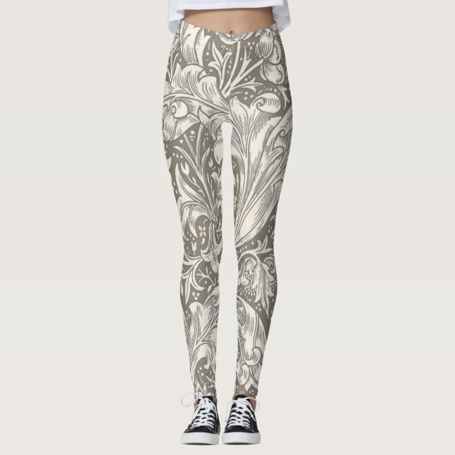 William Morris Bachelor's Button Flower Floral Bot Leggings (Front)