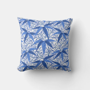 William Morris Bamboo Print, Cobalt Blue & White Throw Pillow