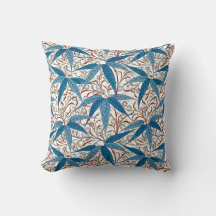 William Morris Bamboo Print, Denim Blue & White Throw Pillow