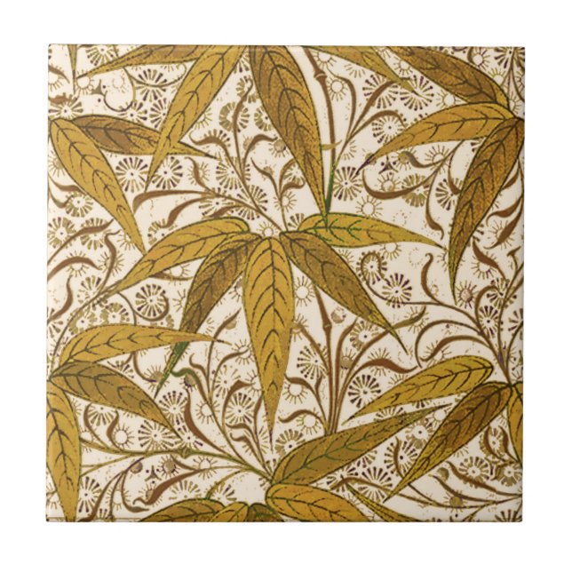William Morris Bamboo Print, Gold and Cream Tile (Front)